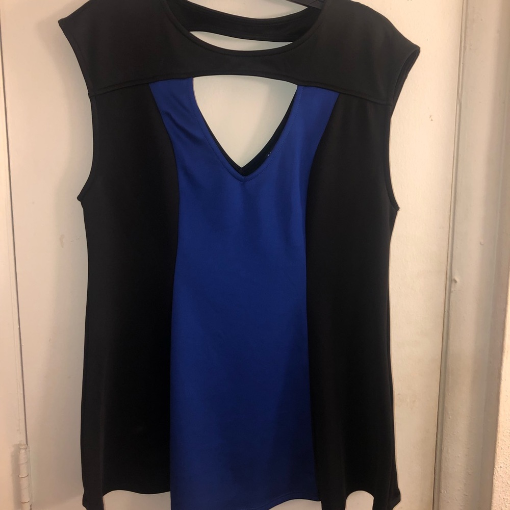 Slightly worn Black and Blue Peplum Top!